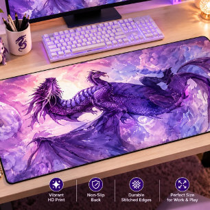 Epic Purple Dragon Fantasy Gaming Mouse Pad, Magic Desk Mat
