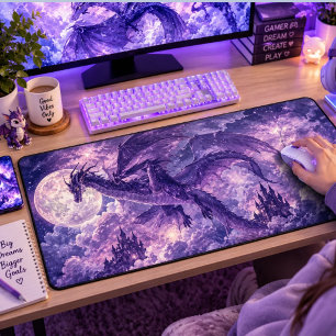 Epic Purple Dragon Fantasy Gaming Mouse Pad, Magic Desk Mat