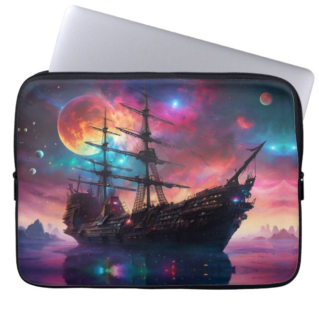 Epic Sailing Ship Skies and Planets Laptop Sleeve (Front)