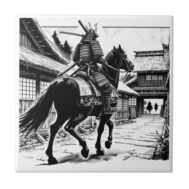 Epic Samurai Rider Manga Art Print Tile (Front)