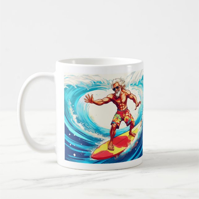 Epic Senior Surfer Riding Waves with Style Coffee Mug (Left)