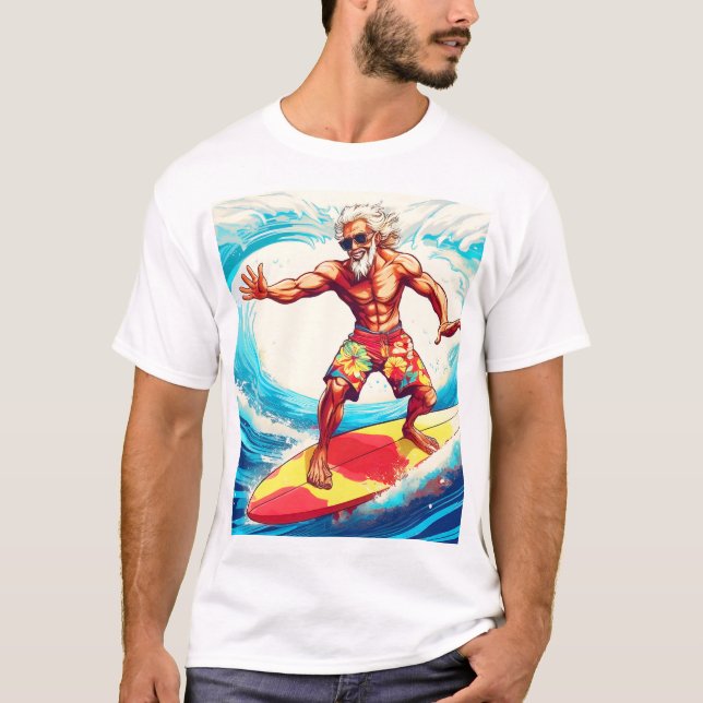 Epic Senior Surfer Riding Waves with Style T-Shirt (Front)