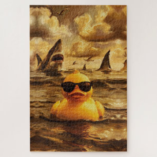 Epic Shark Attack with Brave Rubber Duck Jigsaw Puzzle