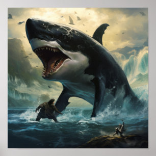 Epic Showdown: Gigantic Orca vs Mighty Megalodon P Poster