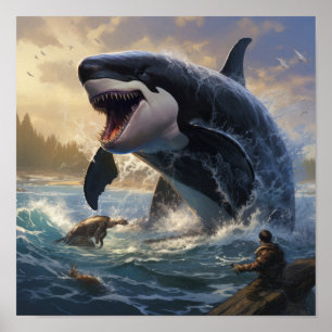Epic Showdown: Gigantic Orca vs Mighty Megalodon P Poster