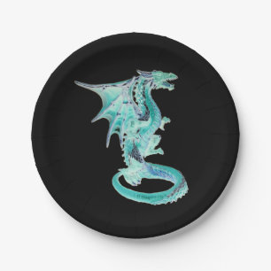 Epic Sky Blue Dragon Fantasy Celebration Themed Paper Plate