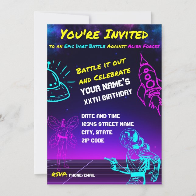 Epic Space Dart Blaster Birthday Party Invitation (Front)
