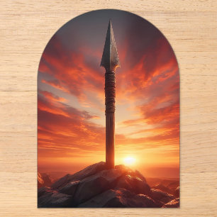 Epic Spear in a Mystic Sunset Landscape Acrylic Invitations