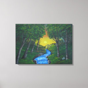 Epic Sunset Forest Stream Unique Landscape Canvas Print