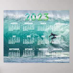 Epic Surfing Wave 2023 Calendar Poster