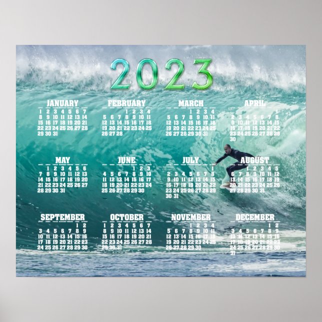 Epic Surfing Wave 2023 Calendar Poster (Front)