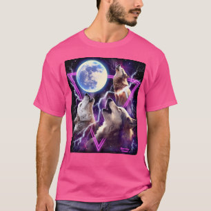 Epic Three Wolves Howling At The Moon 80'S Poster T-Shirt