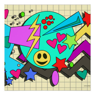 Epic Toon Neon Happy Vibes Flashback Art Poster