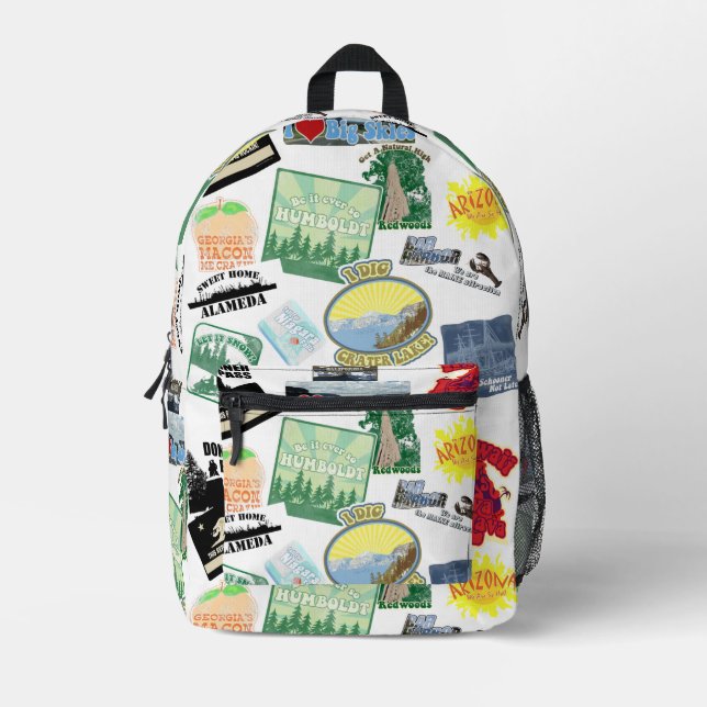 Epic Travel Logos Collage Design Tourist  Printed Backpack (Front)