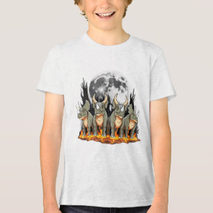 Epic Triceratops Dinosaur – Fiery Moonlight Prehis Tri-Blend Shirt
