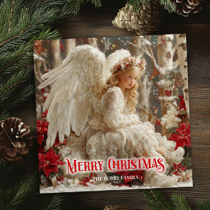 Epic Victorian angel red and gold fantasy greeting Holiday Card