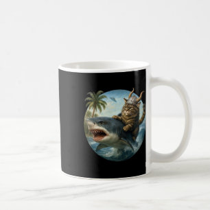 Epic Viking Cat Surfing Shark Quirky Cat Ocean Adv Coffee Mug