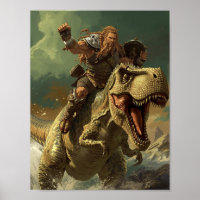 Epic Viking Warrior Riding a Roaring T-Rex