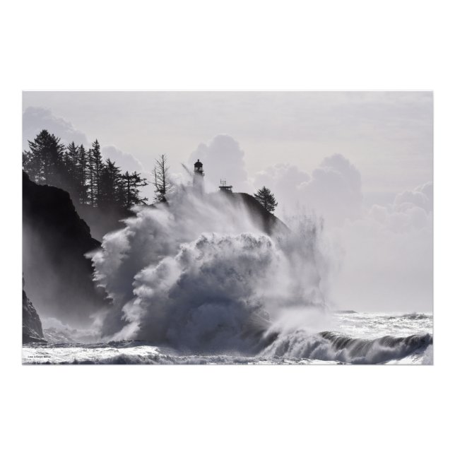 Epic Waves at Cape Disappointment Lighthouse Photo Print (Front)