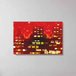 "Epicenter" Red City Skyline at Night canvas print