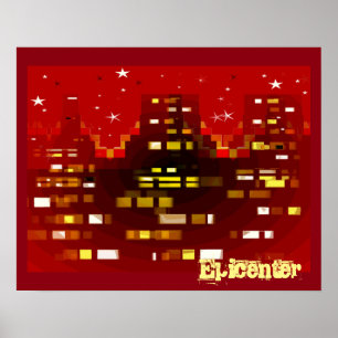 Epicenter Red City Skyline at Night poster