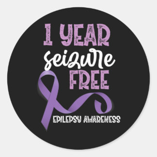 Epilepsy Awareness 1 Year Seizure Free Ribbon  Classic Round Sticker