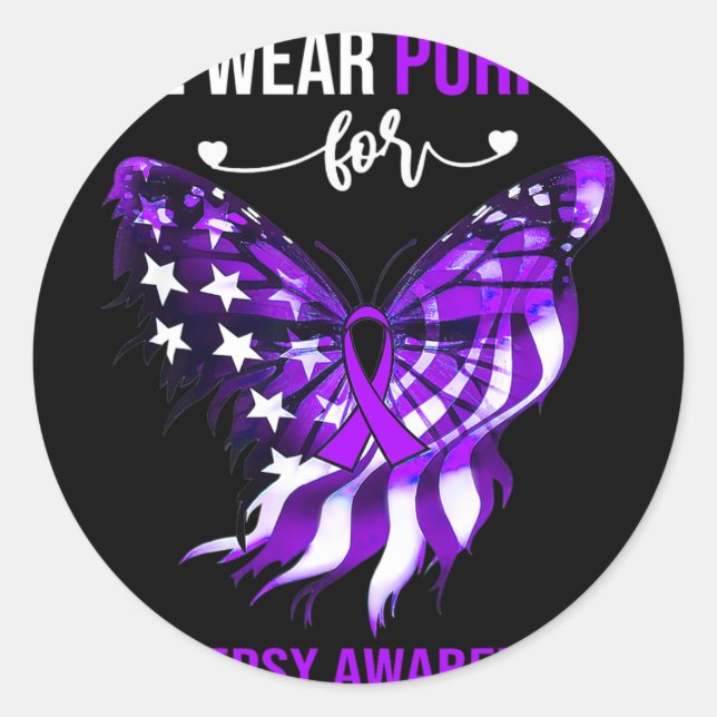 Epilepsy Awareness 4th July Purple Butterfly  Classic Round Sticker (Front)