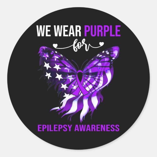 Epilepsy Awareness 4th July Purple Butterfly  Classic Round Sticker (Front)
