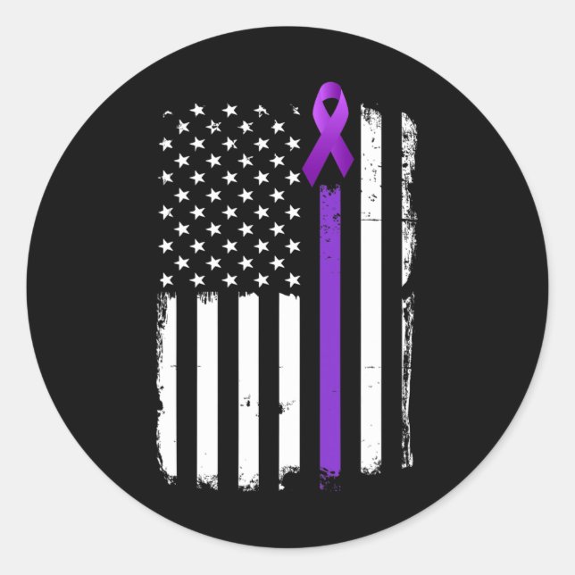 Epilepsy Awareness American Flag Purple Day Ribbon Classic Round Sticker (Front)