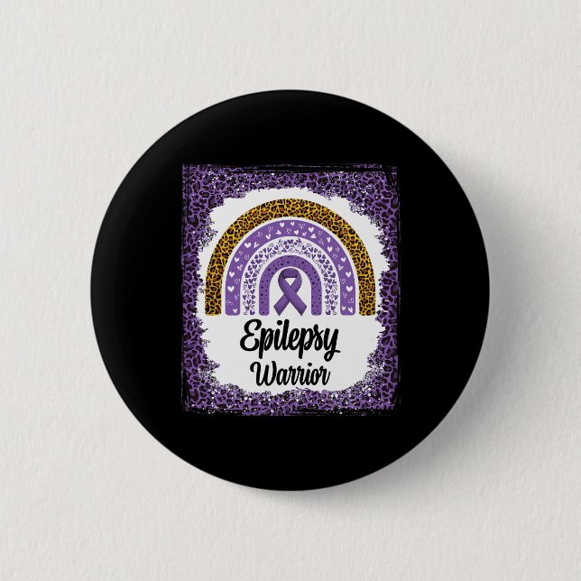 Epilepsy Awareness Bleached Rainbow Leopard Purple 6 Cm Round Badge (Front)