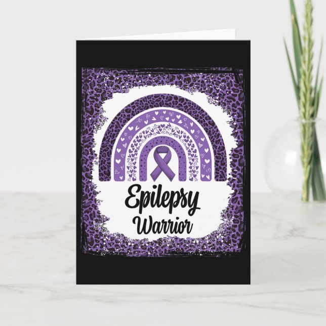 Epilepsy Awareness Bleached Rainbow Leopard Purple Card (Front)