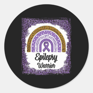 Epilepsy Awareness Bleached Rainbow Leopard Purple Classic Round Sticker