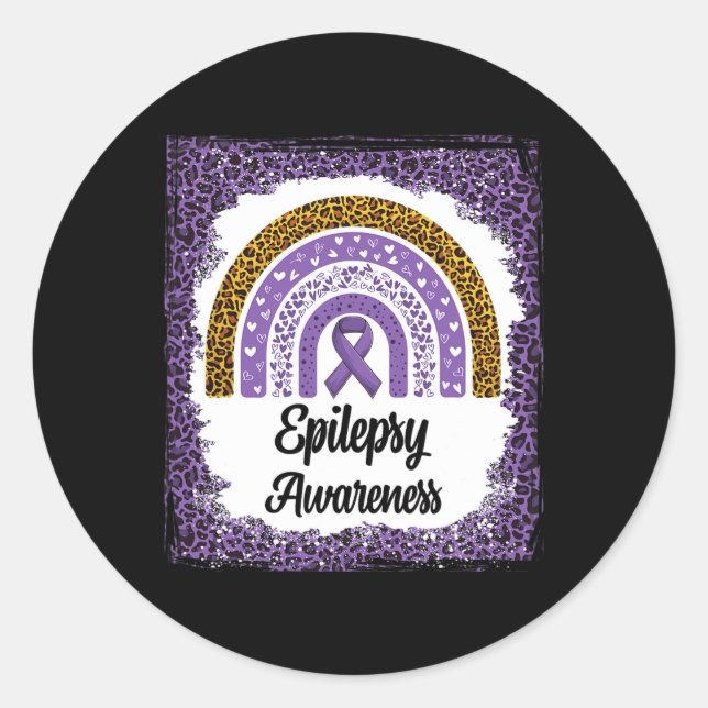 Epilepsy Awareness Bleached Rainbow Leopard Purple Classic Round Sticker (Front)