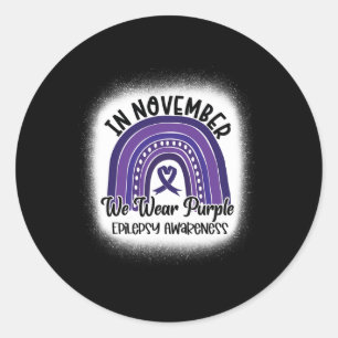 Epilepsy Awareness Bleached Rainbow Purple Ribbon  Classic Round Sticker
