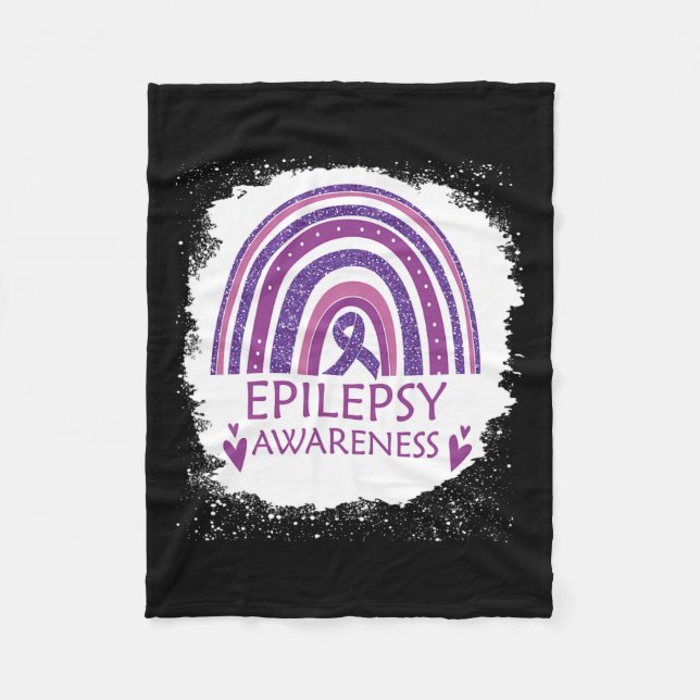 Epilepsy Awareness Bleached Rainbow Purple Ribbon  Fleece Blanket (Front)