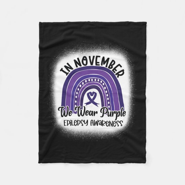 Epilepsy Awareness Bleached Rainbow Purple Ribbon  Fleece Blanket (Front)