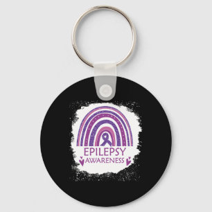 Epilepsy Awareness Bleached Rainbow Purple Ribbon  Key Ring