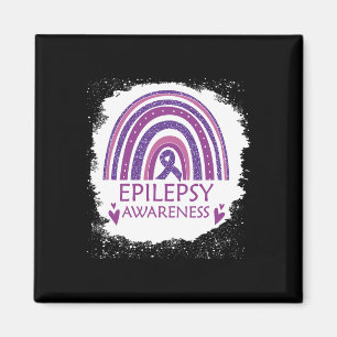 Epilepsy Awareness Bleached Rainbow Purple Ribbon Magnet