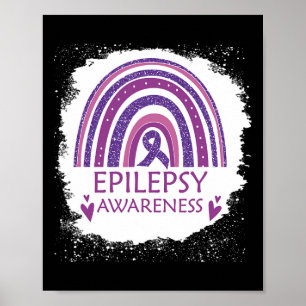 Epilepsy Awareness Bleached Rainbow Purple Ribbon  Poster