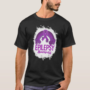 Epilepsy Awareness Bleached Rainbow Purple Ribbon  T-Shirt