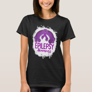 Epilepsy Awareness Bleached Rainbow Purple Ribbon T-Shirt