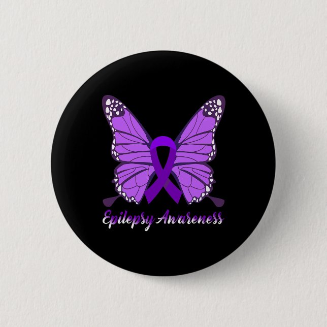 Epilepsy Awareness Butterfly Purple Ribbon Epileps 6 Cm Round Badge (Front)