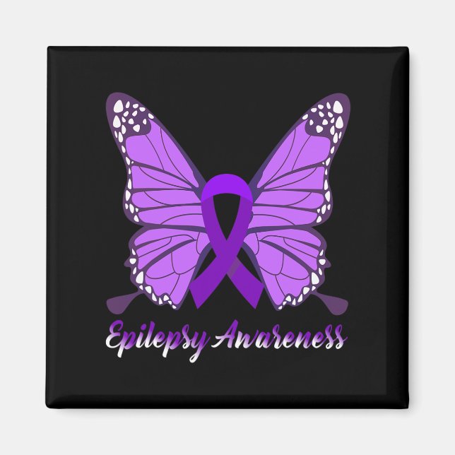 Epilepsy Awareness Butterfly Purple Ribbon Epileps Magnet (Front)