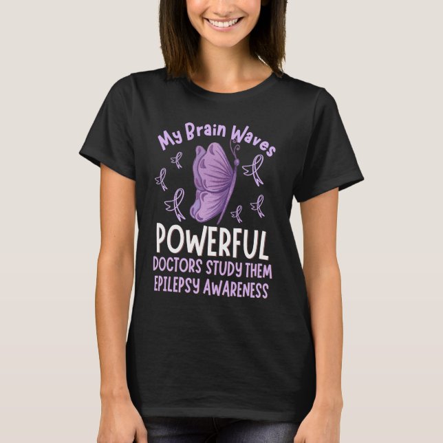 Epilepsy Awareness Butterfly Purple Ribbon Epileps T-Shirt (Front)