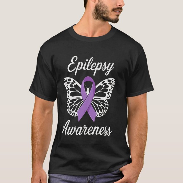 Epilepsy Awareness Butterfly Ribbon Support Butter T-Shirt (Front)