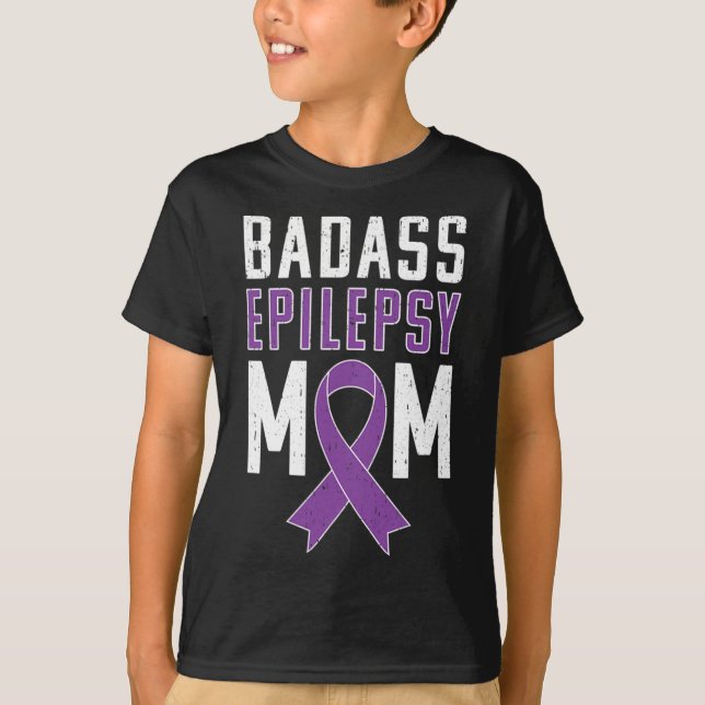 Epilepsy Awareness Byd Epilepsy Mum Purple Ribbon  T-Shirt (Front)