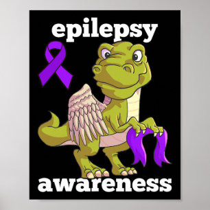 Epilepsy Awareness Cute Dinosaur T Rex Warrior Pur Poster