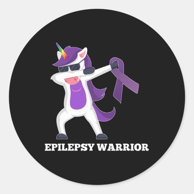 Epilepsy Awareness Dabbing Unicorn Warrior Purple  Classic Round Sticker (Front)