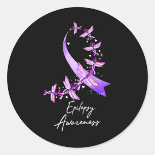 Epilepsy Awareness Dragonfly November We Wear Purp Classic Round Sticker