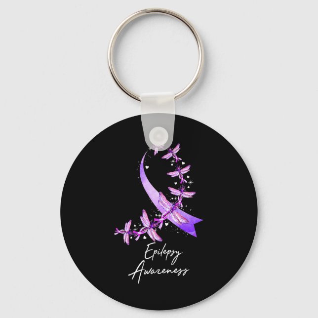 Epilepsy Awareness Dragonfly November We Wear Purp Key Ring (Front)